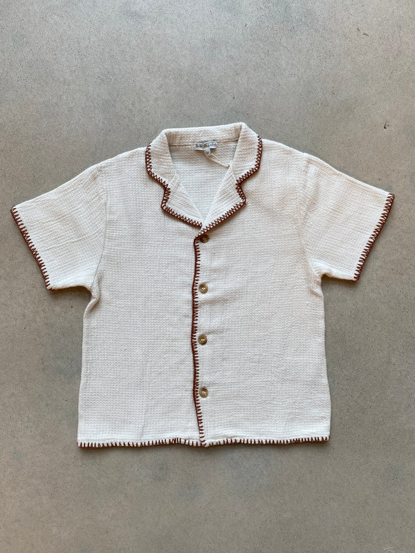 Luka Simple Shirt Brown Stitching