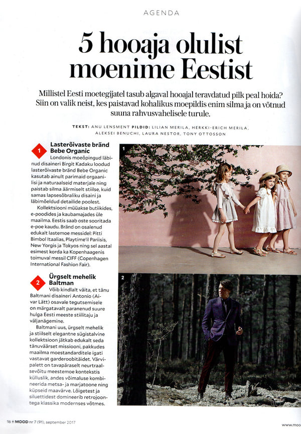 Bebe Organic featured MOOD Estonian fashion magazine September issue