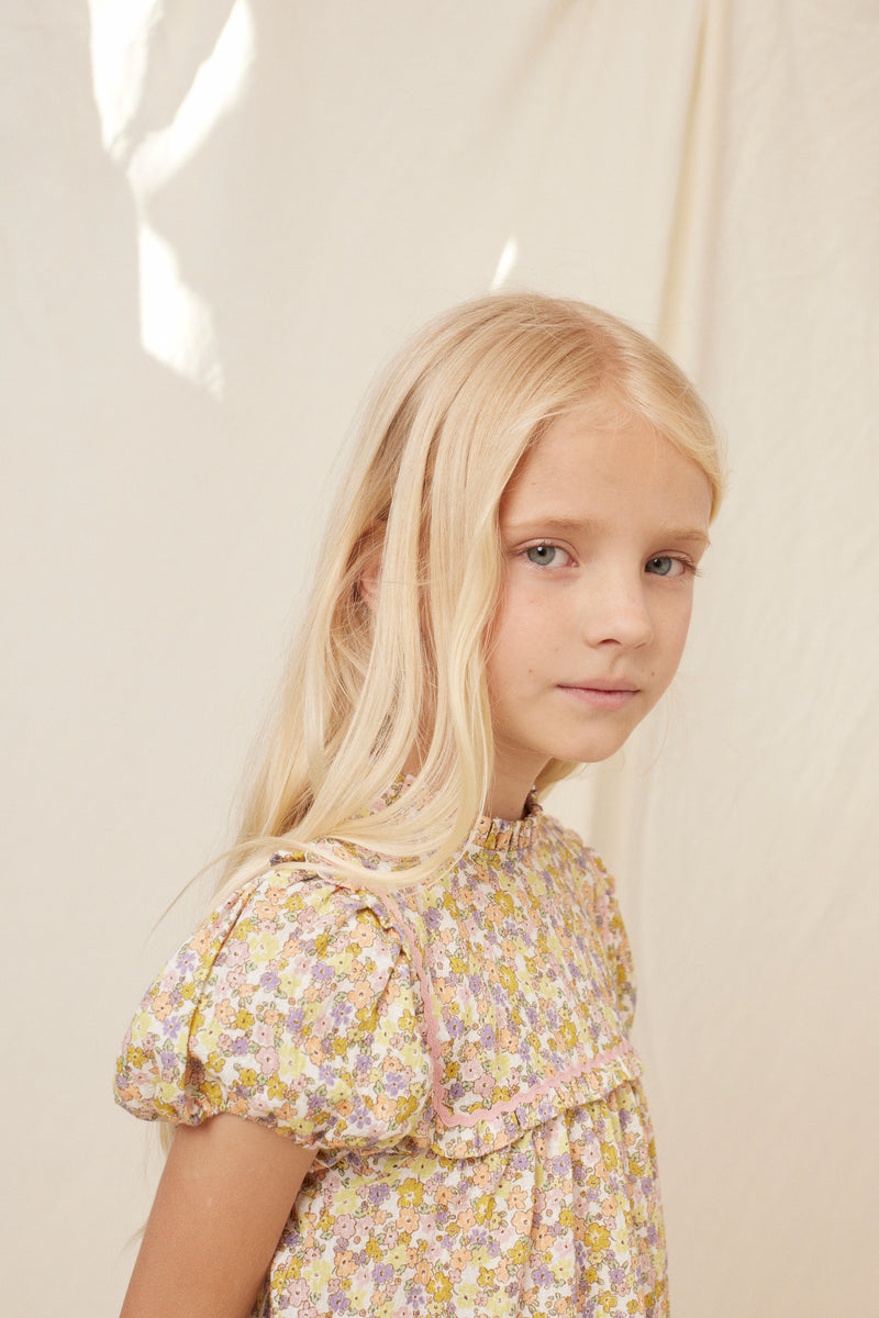 bebe organic yellow dress Beloved florals Victoria Dress- Short Sleeves Features gently ruffled butterfly sleeves and a hand Victoria Dress  Bebe Organic