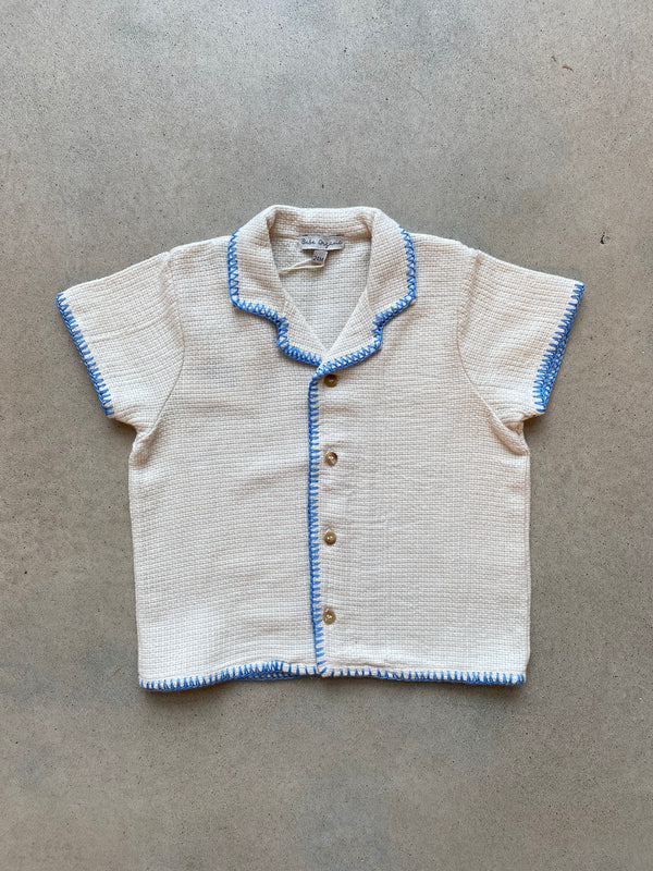 Luka Simple Shirt Blue Stitching