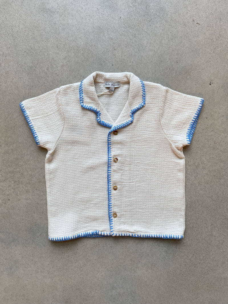 Luka Simple Shirt Blue Stitching