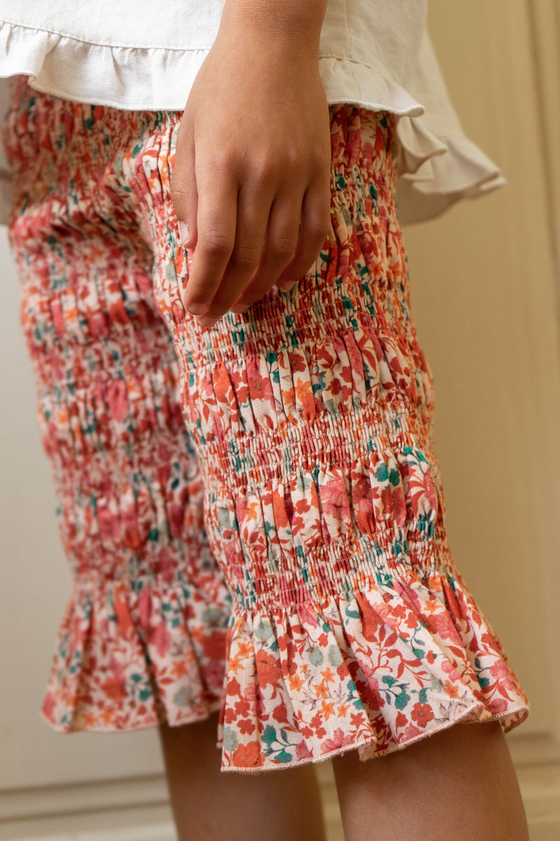 Clara Floral smocked shorts-12years